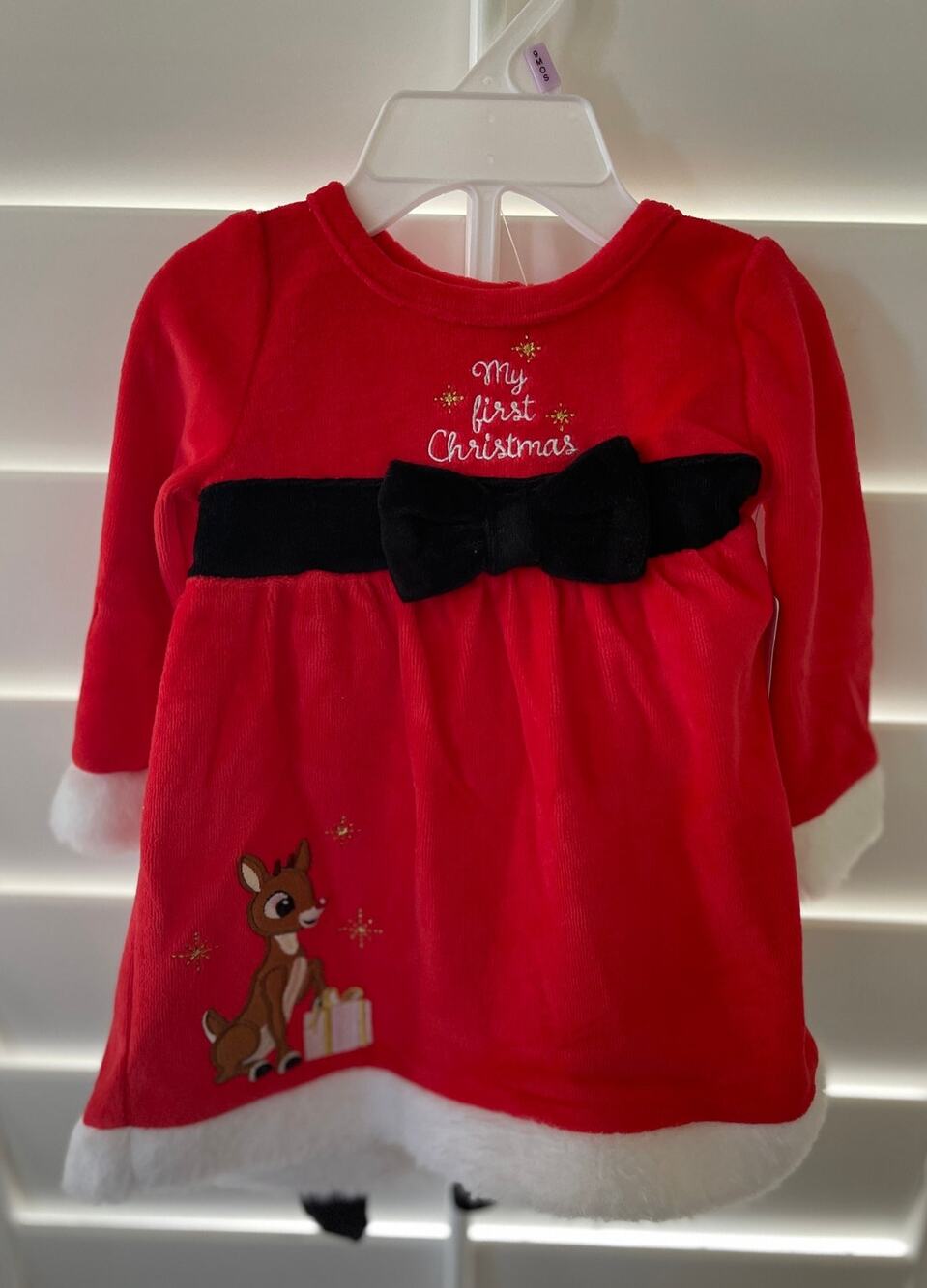 Rudolph Girls Baby My First Christmas Red 2 piece Dress Tights Set NEW 9 months